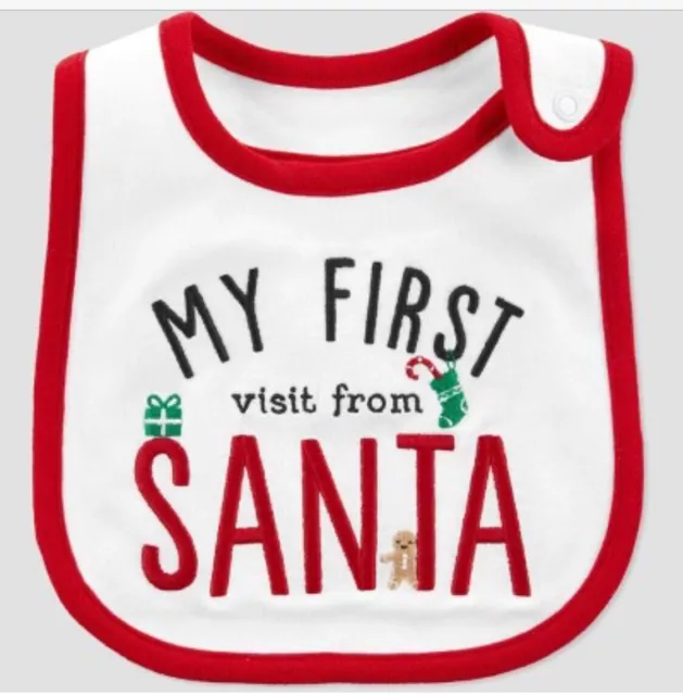 'My First Visit From Santa' - Teething Bib - Just One You 100% Cotton - NEW