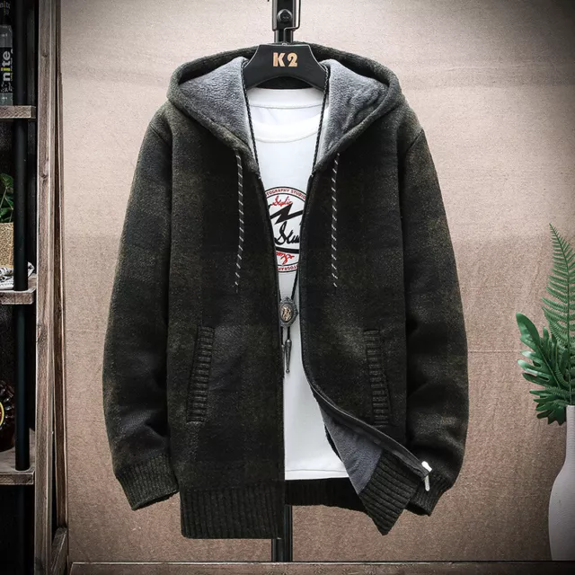 Men Thick Warm Fleece Lined Hooded Hoodie Winter Zip Up Coat Jacket Sweatshirt