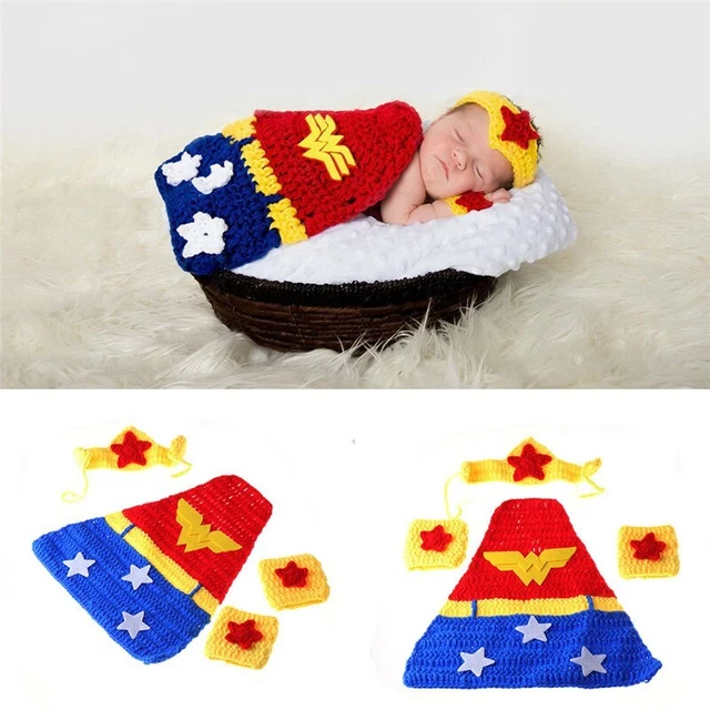 Newborn Baby Knit Wonder Woman Costume Photography Photo Prop Hat Cap Set Outfit Newborn Baby Knit Wonder Woman Costume Photography Photo Prop Hat Cap Set Outfit