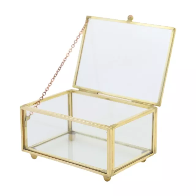 Clear Glass Rectangular Metal Jewelry Box Decorative Slanted Top Lid Shadow Box