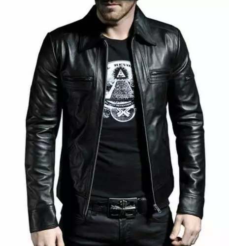 Men's New Genuine Black Lambskin Leather Jacket Slim fit Biker Motorcycle jacket