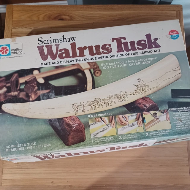 Scrimshaw Walrus Tusk Milton Bradley Kit Make & Display Reproduction Eskimo Art