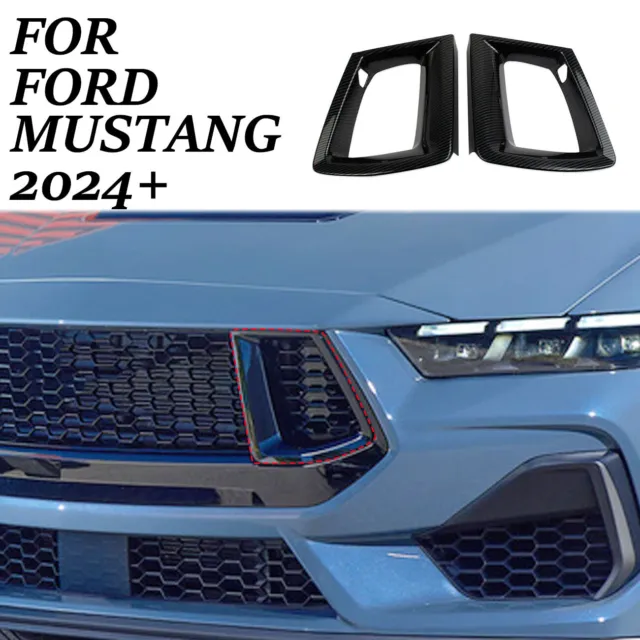 Carbon Fiber style front side bumper grille cover trim for Ford Mustang 2024+