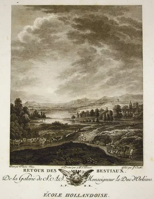 Hendrick VAN DER NEER " Retour des Bestiaux"  Gravure COUCHÉ Ed J Couché 1786