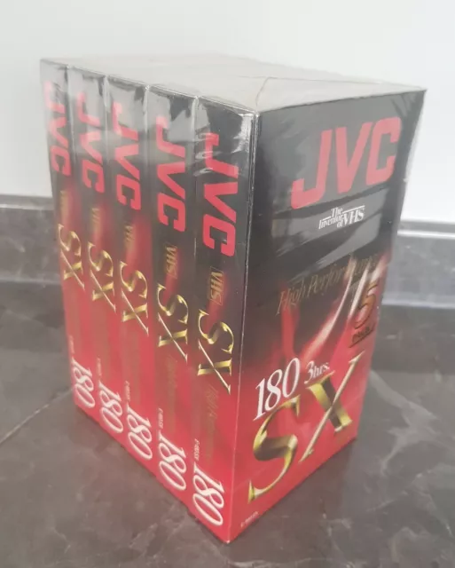 JVC SX High Performance 5 Pack of  E-180 VHS Video Tapes - Brand New & Sealed