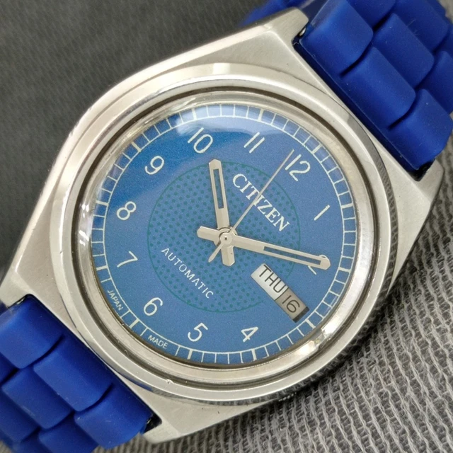 JAPAN VINTAGE CITIZEN AUTOMATIC 8200 MENS BLUE COLOR DIAL WATCH a2652-A ...