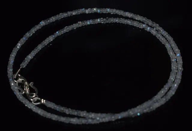 Natural Rainbow Moonstone 925 Fine Silver 18" Strand Necklace 3 mm Beads