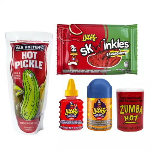 1 X 1 Hot Pickle Kit : Mango Powder, Skwinkles,Liquid Chamoy,Zumba Chilli Mix