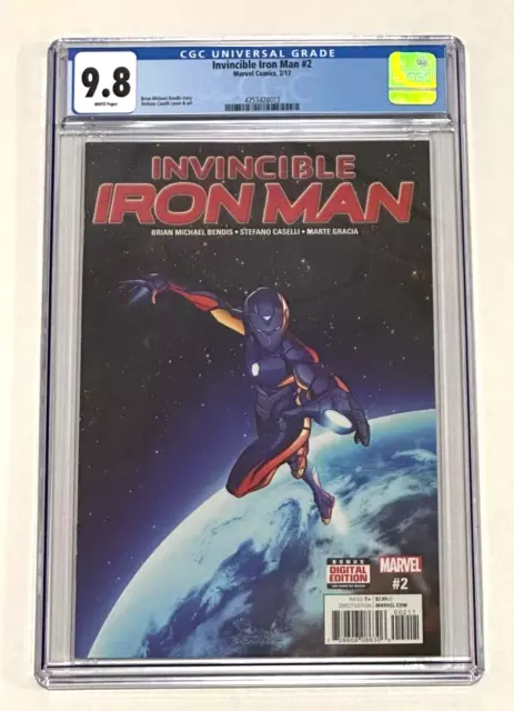 Invincible Iron Man #2 CGC 9.8, White Pages, Caselli Cover, Marvel Graded Comic