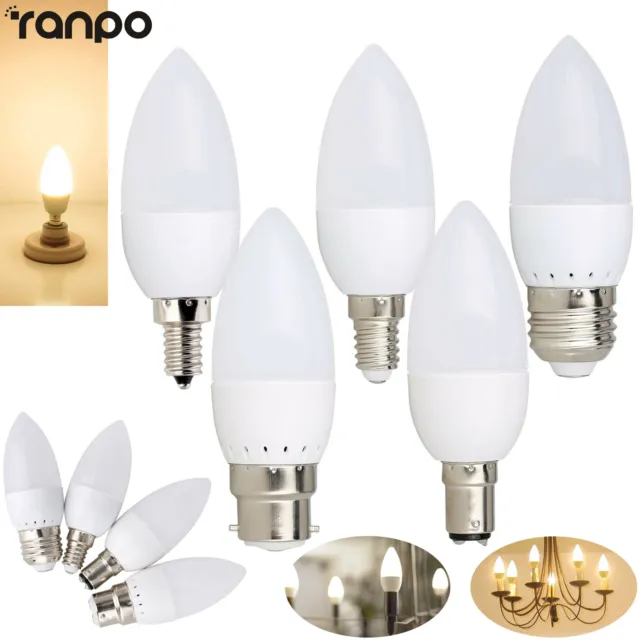110-220V 3W LED Chandelier Candle Light Bulb E12 E26 E27 E14 B22 B15 White Lamp
