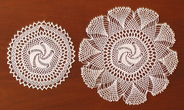 Vintage 2 hand crocheted embroideries with diameters 15 and 28 cm