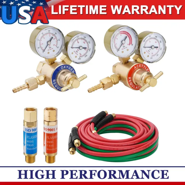 Oxygen and Acetylene Regulator Set Welding Gas Gauges Pair Oxygen Acetylene Hose