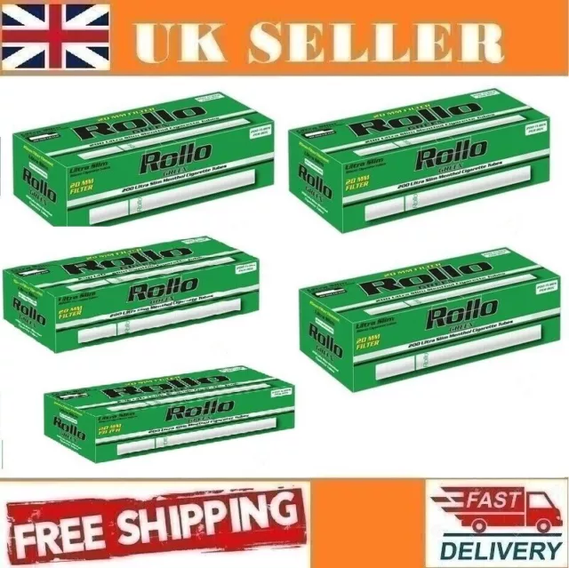 5*200=1000 ROLLO GREEN ULTRA SLIM 6.5mm EMPTY CIGARETTE TUBES Menthol