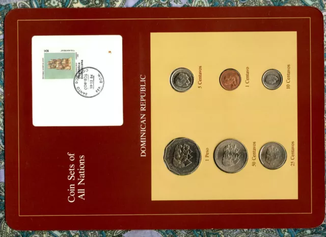 Coin Sets of All Nations Dominican UNC 1 Peso 1983 50,25,10,5,1 Centavos 1984