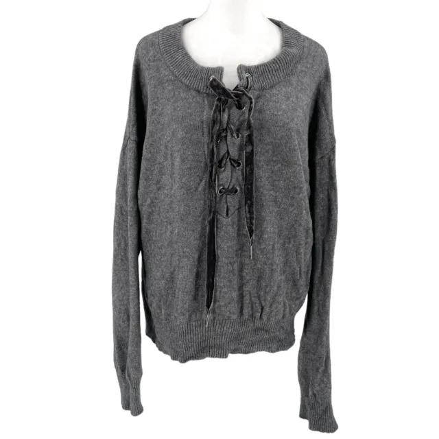 RAILS WOOL CASHMERE Blend Lace Up Pullover Knit Sweater Gray size Large ...