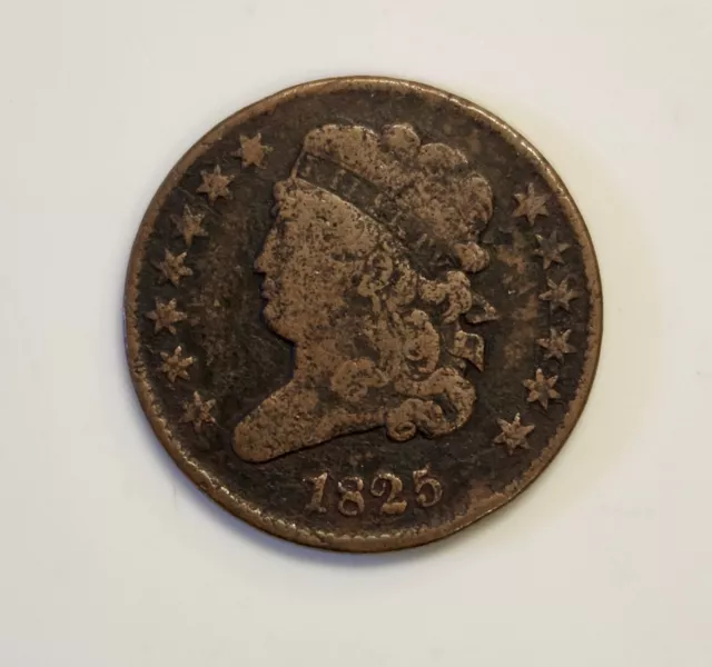 1825 Classic Head Half Cent Coin 1/2c in Fine Condition