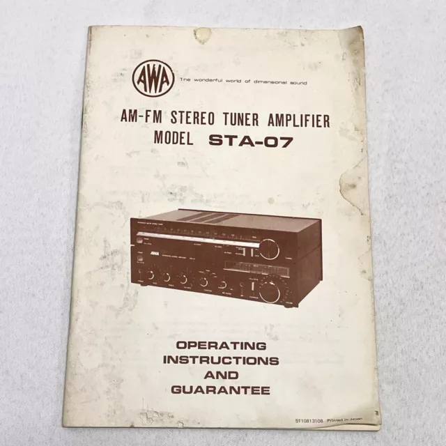 Vintage Instruction/User Manual - AWA STA-07 Stereo Amplifier / Tuner -FREE POST