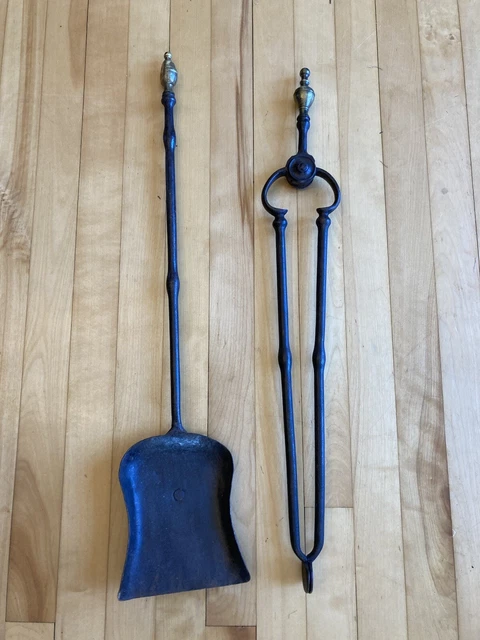 Antique 18th C Matching set Wrought Iron Ember Tongs and Ash shovel Fireplace