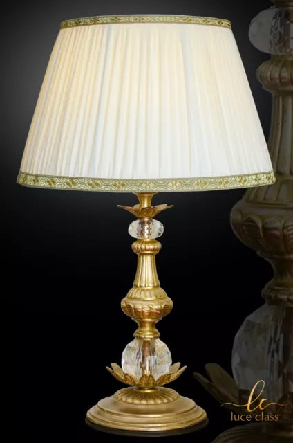 Lampada da tavolo classica da comodino in ottone satinato e cristallo lume lusso