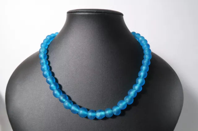 Pulverglasperlen 12mm Oceanblue Ghana Recycling Powder Glass Beads Krobo Afrozip