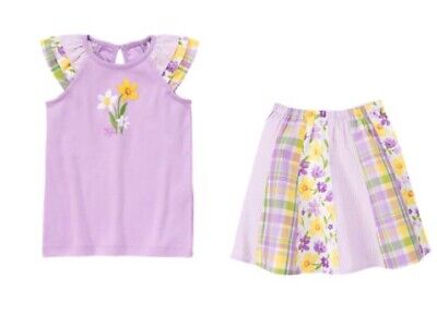Gymboree Daffodil Garden Purple Flower Tee Shirt Top & Skirt Set Girls 6 NEW NWT