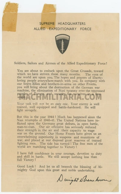 Normandy Letters RARE ORIGINAL WWII D-Day Normandy Letter SHAEF Eisenhower Ike Order of ...