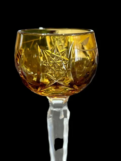 Boheman Czech Yellow crystal Cut to clear shot / Wine miniature glass 2