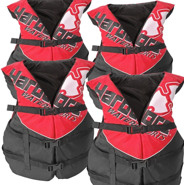 4 pack Hardcore Coast Guard type III PFD for adults; life jacket paddle vest