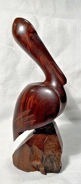 Pelican Hand Carved Ironwood Wood Statue Figure Nautical Beach 7" Vintage