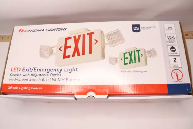 Lithonia Lighting Emergency Light/Exit Combo w/ 2 LED Lamps Plastic White