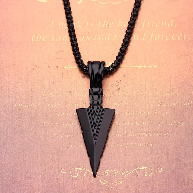 14K Gold Plated Spear Arrowhead Necklace Arrow Head Pendant Stainless Steel