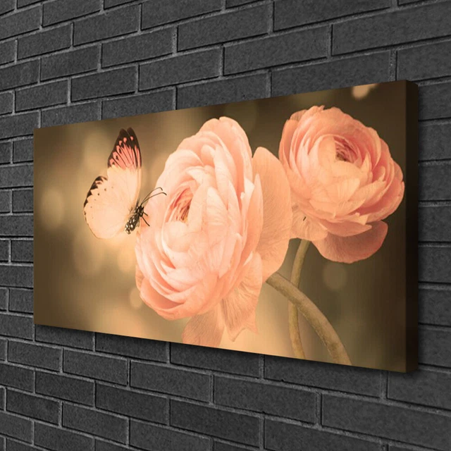 100x50 Stampa su Tela Arredamento Arredo Arte Casa Farfalla Rose Natura