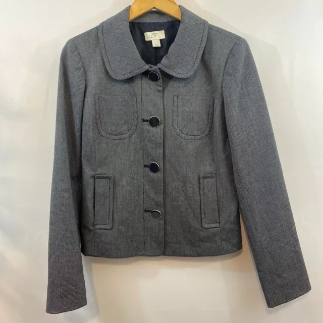 Ann Taylor Loft Womens Gray Long Sleeves Button Front Casual Jacket Size 4