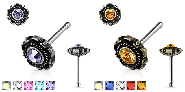 Piercing de Nariz - Antiguo Pendiente Vintage Flores Circonia Enchufe #338