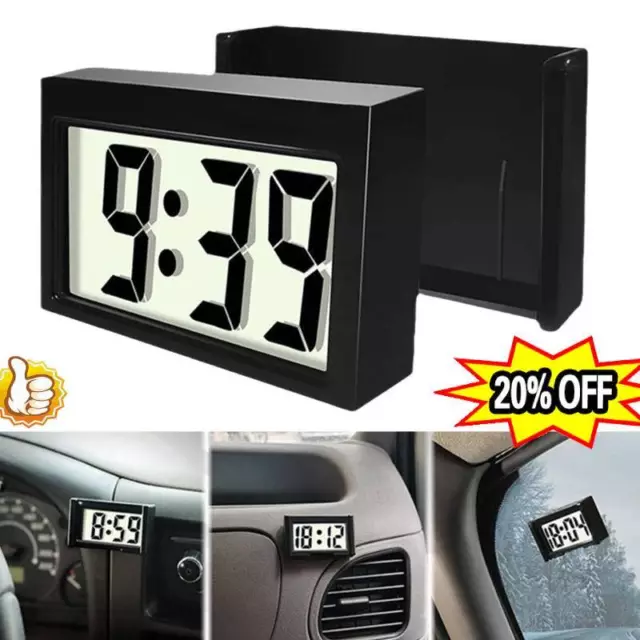 Mini LCD Screen Digital Clock Self Adhesive Interior Car Auto Desk Dashboard New