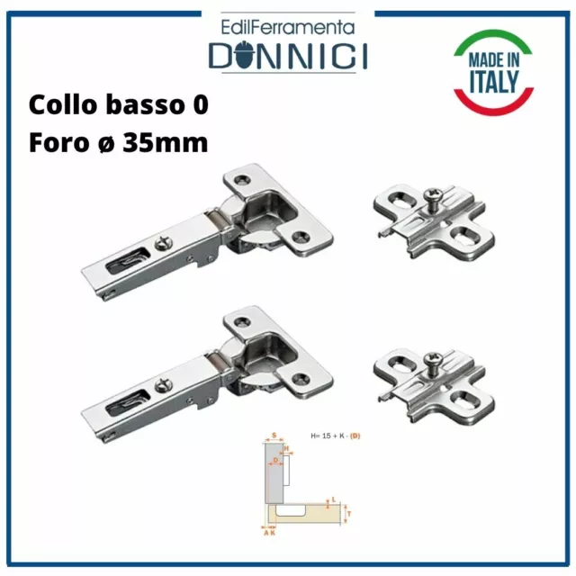 Cerniere cerniera per mobili pensile porta ante cucina collo 0 basso foro 35mm