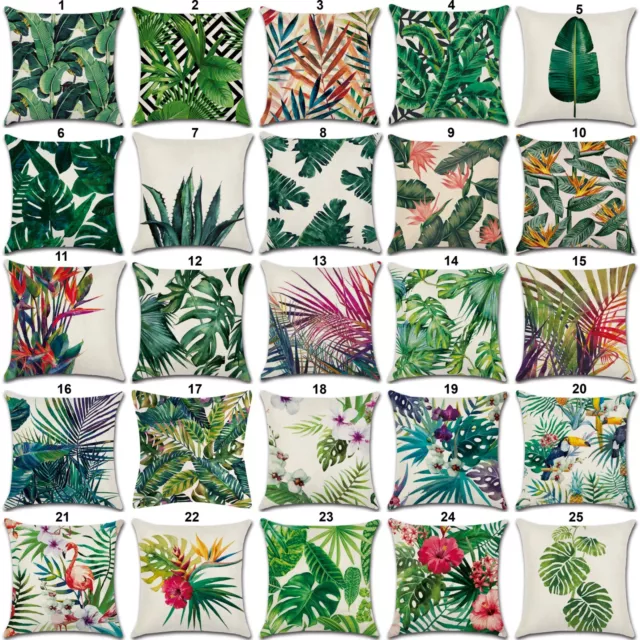 Tropical Leaves Floral Linen Cushion Covers 45 x 45 cm