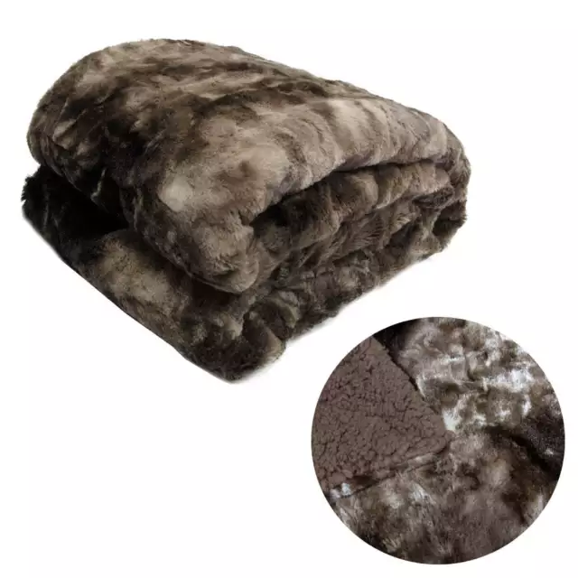 Brown Bear Faux Fur Sherpa Fleece Throw Blanket 127x165cm