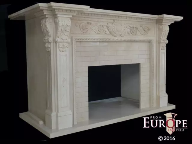 Beautiful Hand Carved Marble Estate Victorian Style Fireplace Mantel - Zhr56