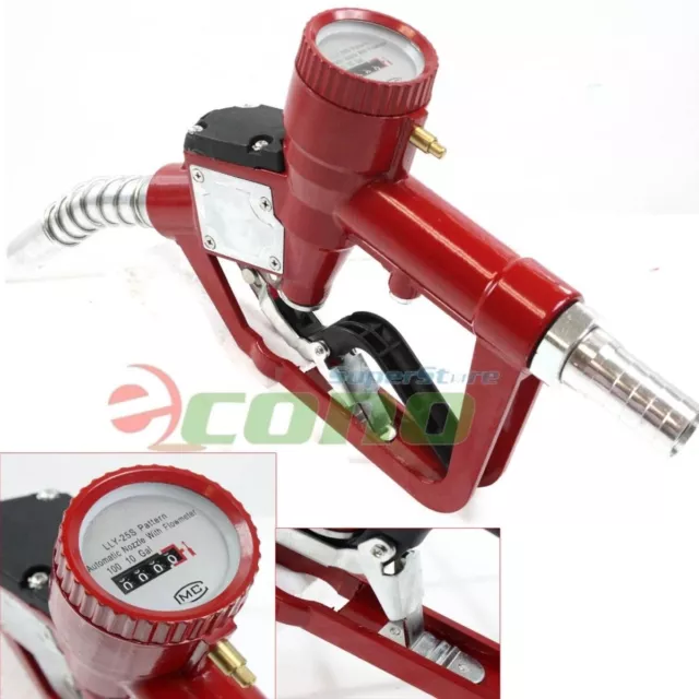 Fuel Gasoline Diesel Petrol 16GPM Refill Gun Nozzle Dispenser W/Flow Meter