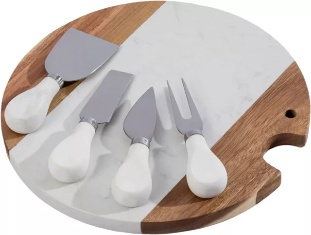 Cheese Board with Cheese Knife and Fork Homiu  Acacia Wood and Natural Bamboo
