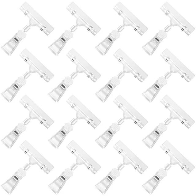 16Pcs Clear Sign Clips Plastic Clip Sign Holder Stand, Swivel Price Clips1636