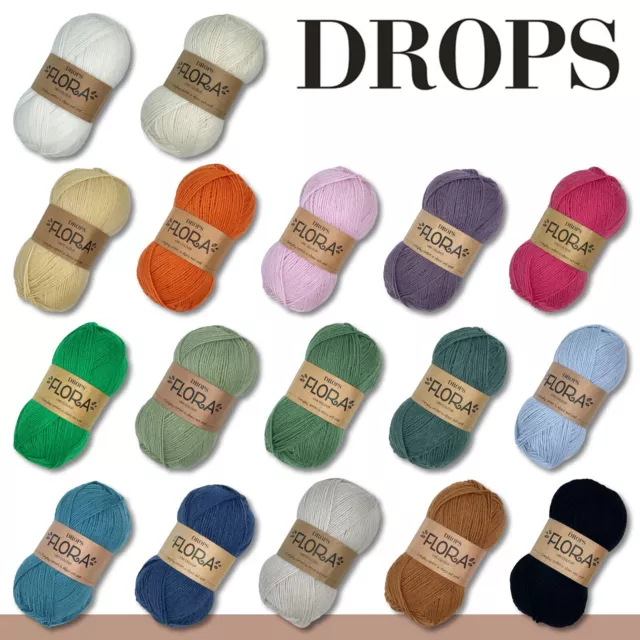 Drops 5x 50G Flora Uni Tejidos Ganchillo Lana Virgen Alpaca Fieltro 17 Colores