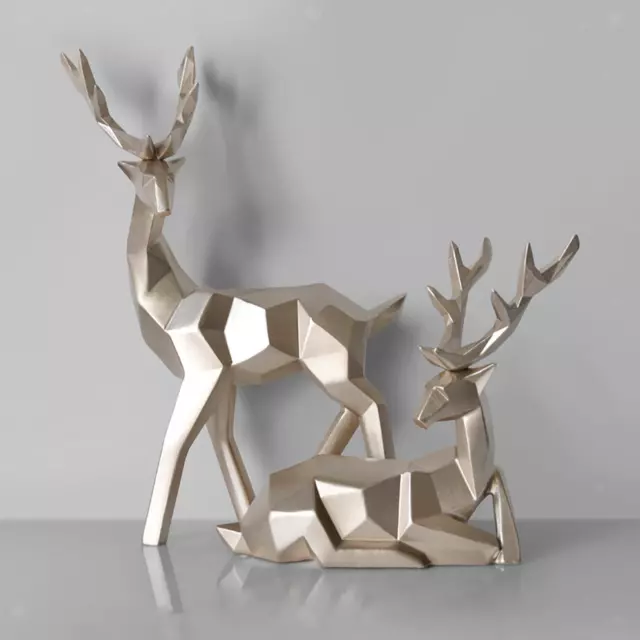 1 Pair Geometric Deer Statue Resin Elk Sculpture for Porch Decor Golden