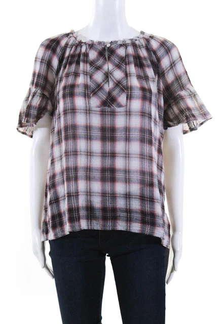 Velvet by Graham & Spencer Womens Plaid Raglan Blouse Multi Colored Size Small