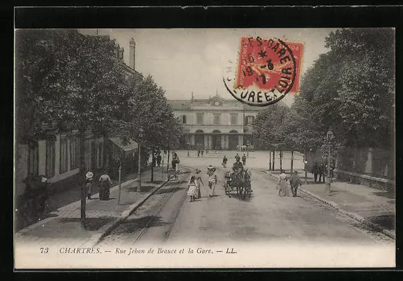 CPA Chartres, Rue Jehan de Beauce et la Gare 1917