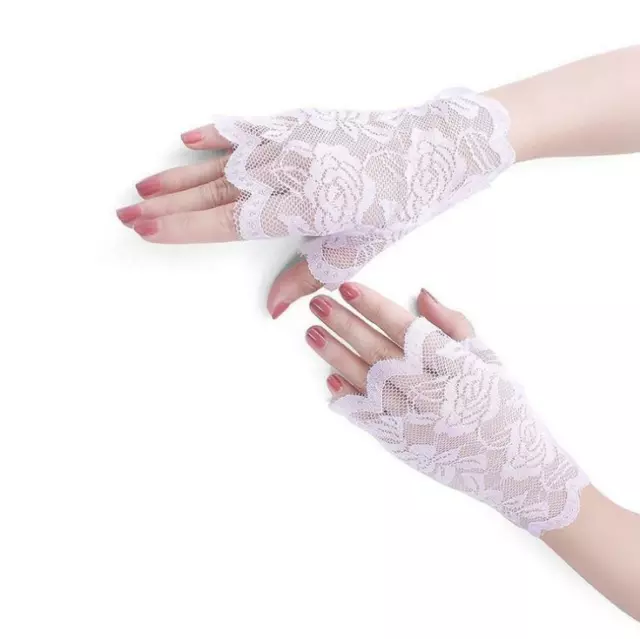 Black Lace Fingerless Gloves Ladies Lady Fancy Dress Wedding Halloween Custom