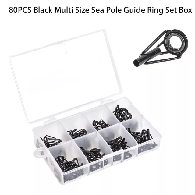 Juego de 80 anillos guía de varilla marina en caja negro de cerámica de acero inoxidable multitamaño