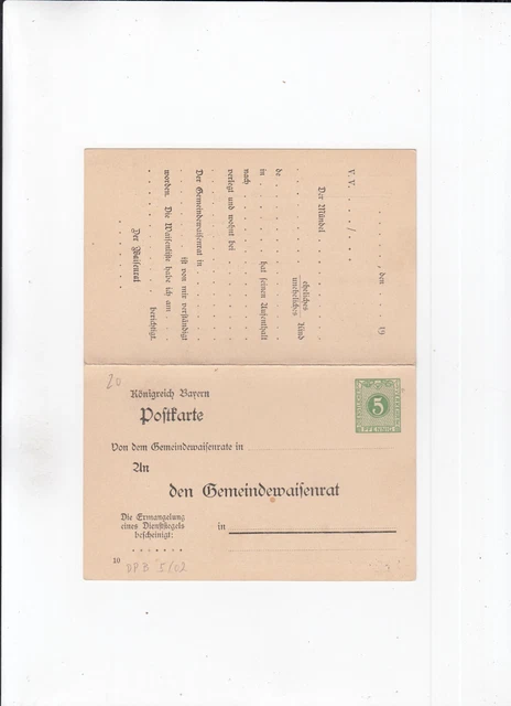 CE216/ Bayern Ganzsache 5 / 01 Gemeindewaisenrat DOPPELKARTE *
