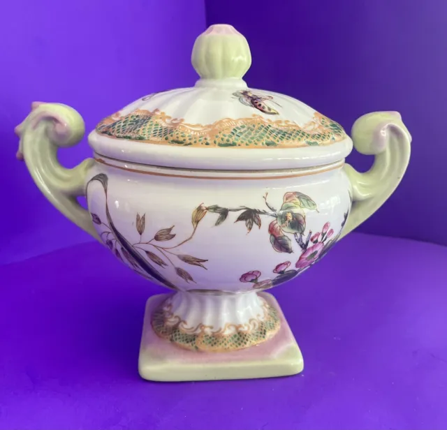 VTG Ornate Hand Painted Chinese Porcelain Covered Soup Vegetable Tureen Pedestal